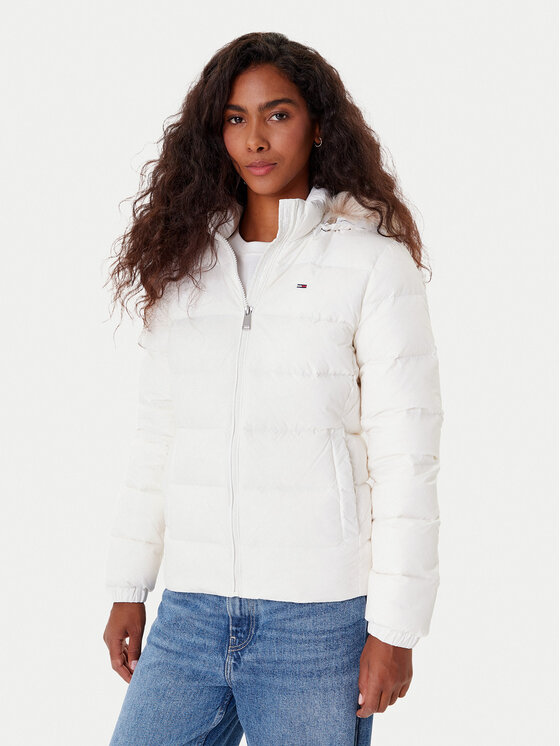 Tommy Jeans Пухено яке Basic DW0DW18312 Бял Slim Fit цвят на ниска цена