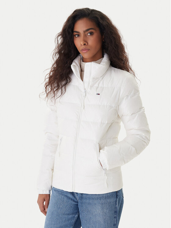 Tommy Jeans Пухено яке DW0DW21618 Бял Slim Fit цвят на ниска цена