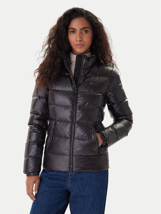 Tommy Jeans Пухено яке DW0DW21618 Черен Slim Fit цвят на ниска цена