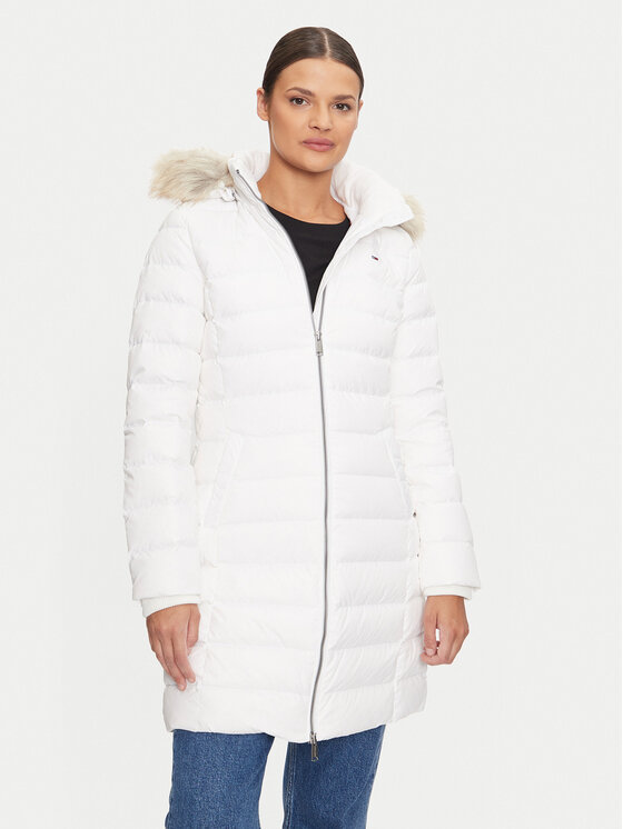 Tommy Jeans Пухено яке Essential DW0DW18864 Бял Slim Fit цвят на ниска цена