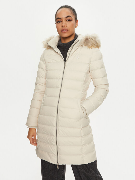 Tommy Jeans Пухено яке Essential DW0DW18864 Екрю Slim Fit цвят на ниска цена