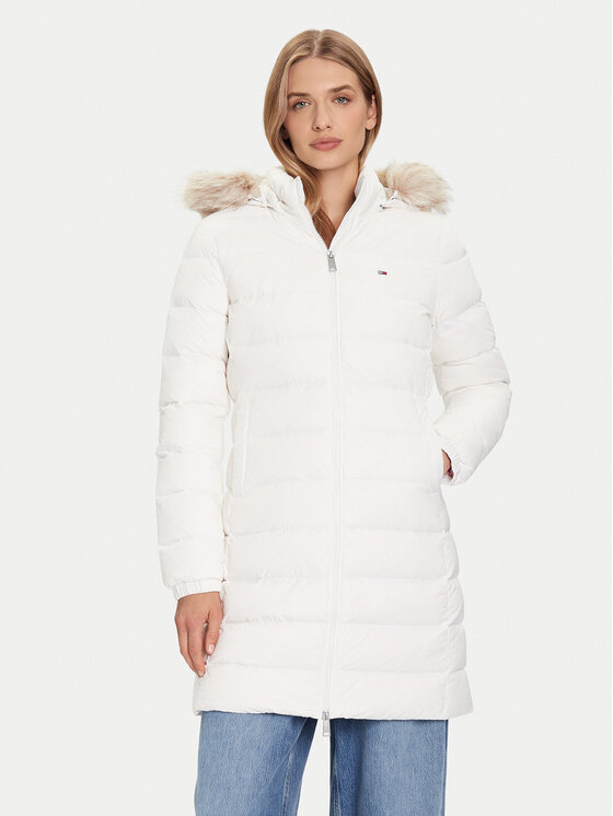 Tommy Jeans Пухено яке Essential DW0DW18864 Екрю Slim Fit цвят на ниска цена