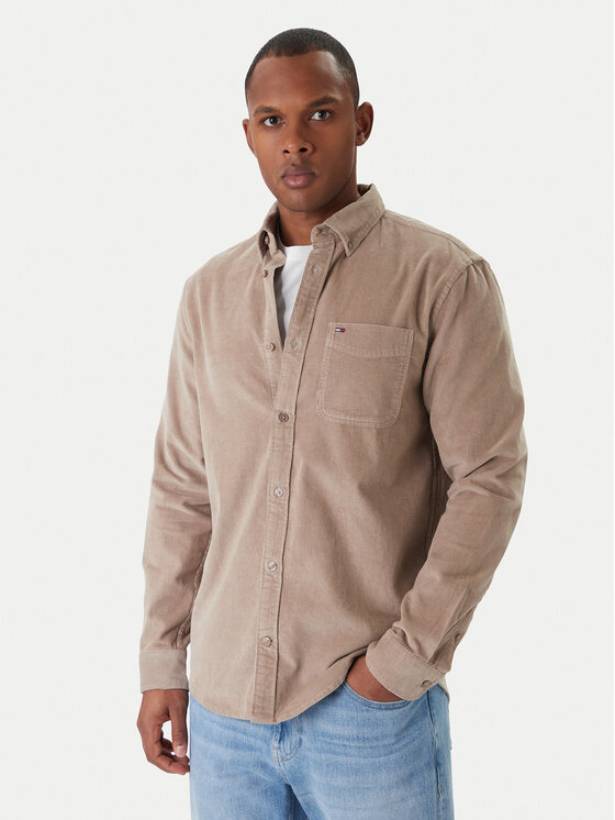 Tommy Jeans Риза Baby Cord DM0DM22021 Бежов Regular Fit цвят на ниска цена