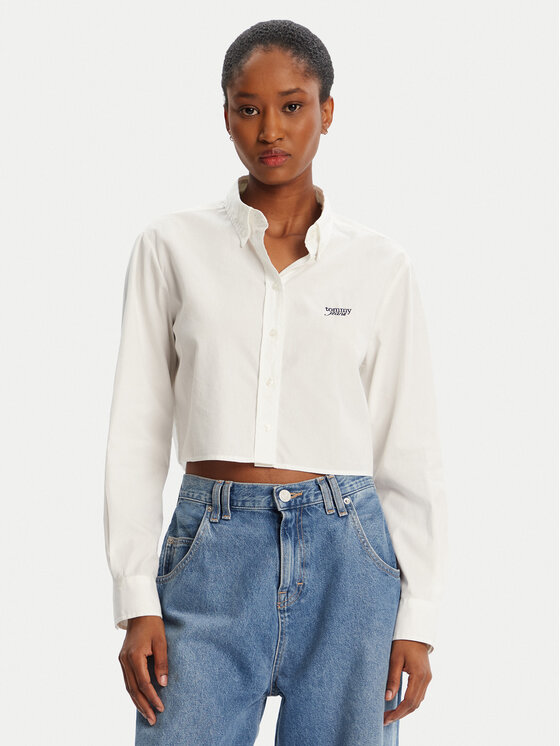 Tommy Jeans Риза DW0DW21400 Бял Relaxed Fit цвят на ниска цена