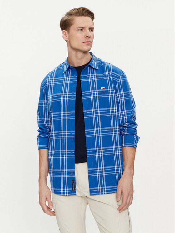 Tommy Jeans Риза Poplin DM0DM18968 Син Regular Fit цвят на ниска цена