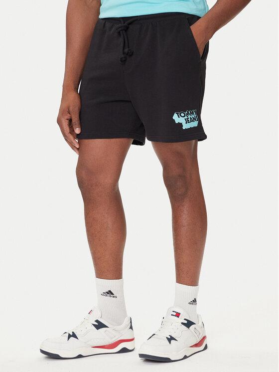 Tommy Jeans Спортни шорти Stack Logo DM0DM21803 Черен Relaxed Fit цвят на ниска цена