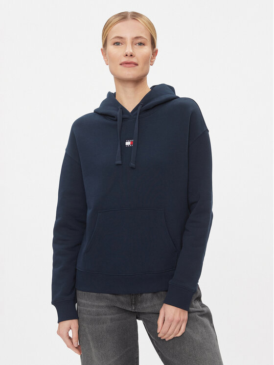 Tommy Jeans Суитшърт Badge DW0DW17326 Тъмносин Boxy Fit цвят на ниска цена