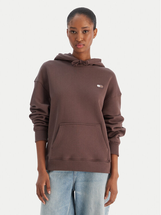 Tommy Jeans Суитшърт Badge DW0DW19414 Кафяв Boxy Fit цвят на ниска цена