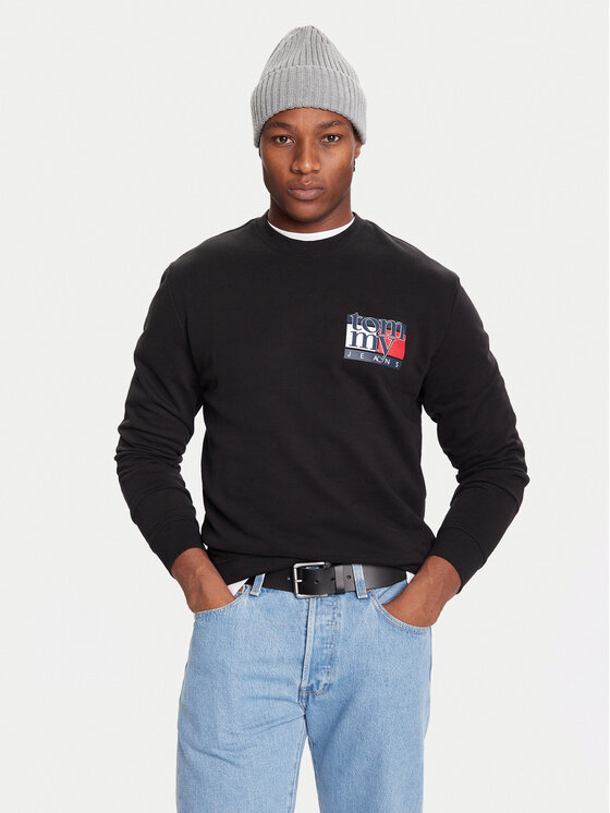 Tommy Jeans Суитшърт DM0DM22093 Черен Relaxed Fit цвят на ниска цена