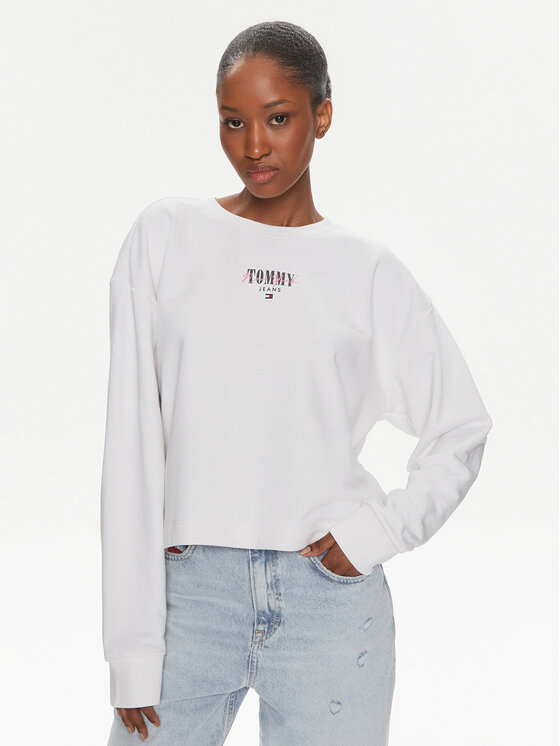 Tommy Jeans Суитшърт Essential Logo DW0DW17796 Бял Relaxed Fit цвят на ниска цена
