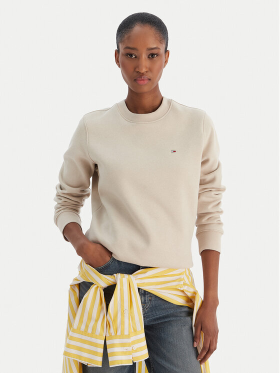 Tommy Jeans Суитшърт Flag DW0DW19959 Бежов Regular Fit цвят на ниска цена