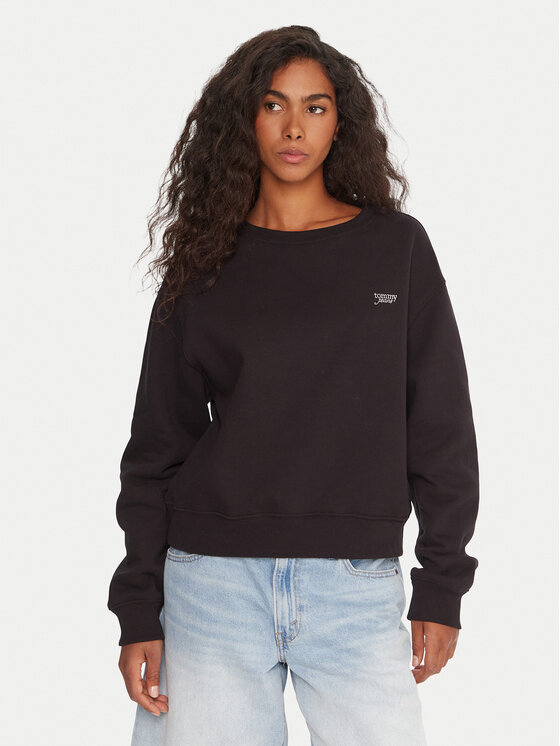 Tommy Jeans Суитшърт Silver Script DW0DW21961 Черен Regular Fit цвят на ниска цена