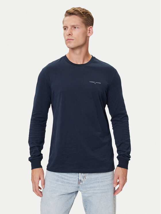 Tommy Jeans Тениска с дълъг ръкав Chest Linear DM0DM21594 Тъмносин Regular Fit цвят на ниска цена