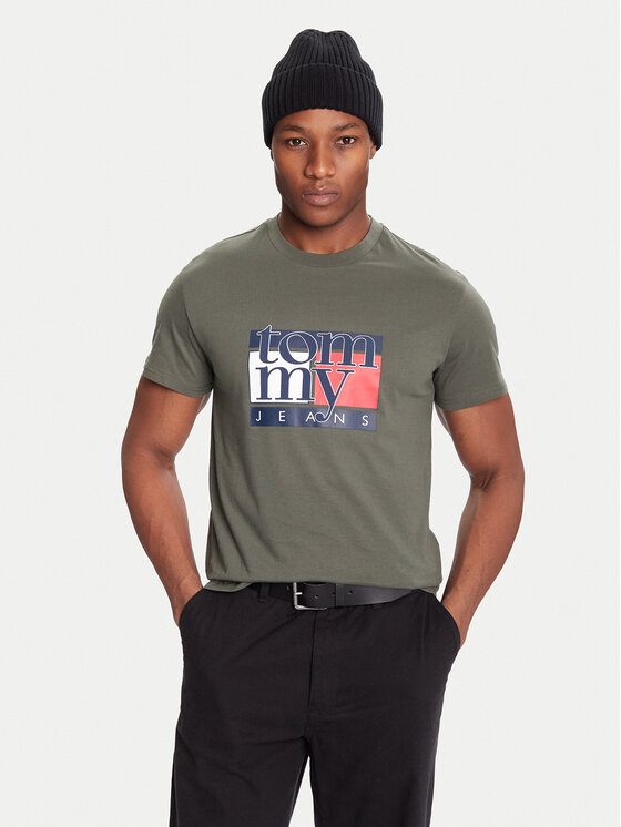 Tommy Jeans Тишърт DM0DM21977 Каки Regular Fit цвят на ниска цена