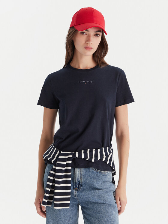 Tommy Jeans Тишърт Linear DW0DW21964 Тъмносин Regular Fit цвят на ниска цена