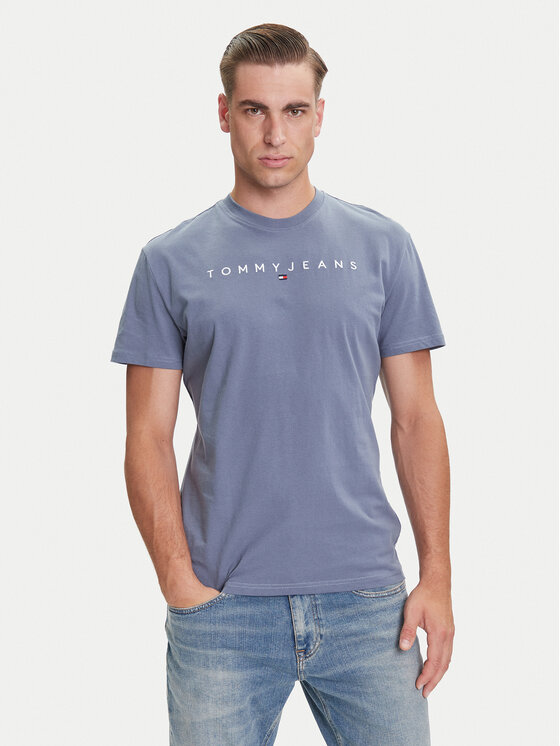 Tommy Jeans Тишърт Linear Logo DM0DM20744 Син Regular Fit цвят на ниска цена