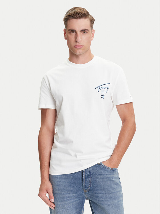 Tommy Jeans Тишърт Signature City DM0DM21934 Бял Regular Fit цвят на ниска цена