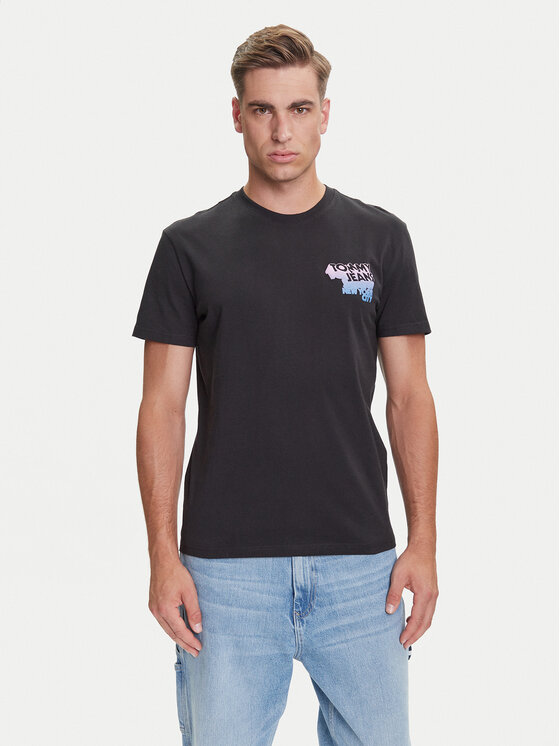 Tommy Jeans Тишърт Stack Backprint DM0DM21589 Черен Regular Fit цвят на ниска цена