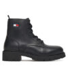 Tommy Jeans Туристически oбувки Tjw Lace Up Leather Boot EN0EN02824 Черен цвят на ниска цена