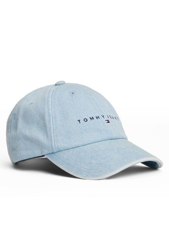 Tommy Jeans Шапка с козирка Linear Denim Cap AW0AW17912 Светлосиньо цвят на ниска цена