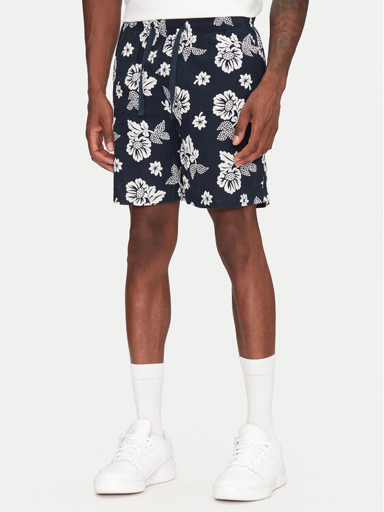 Tommy Jeans Шорти от плат Slub Aop Beach DM0DM21947 Тъмносин Regular Fit цвят на ниска цена