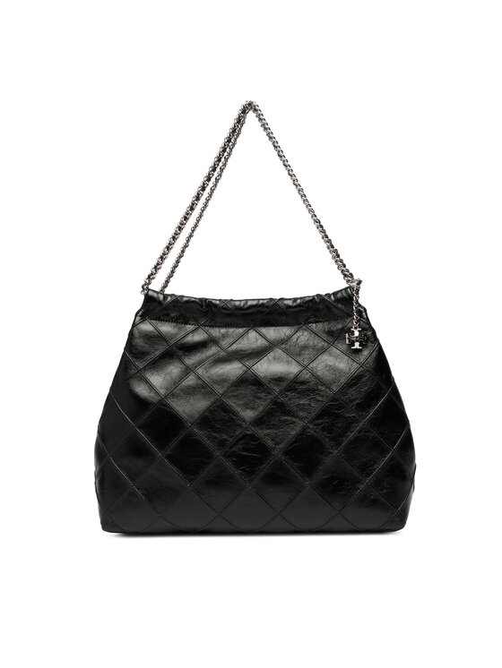 Tory Burch Дамска чанта Fleming Soft Distressed Hobo Bag 165170 Черен цвят на ниска цена