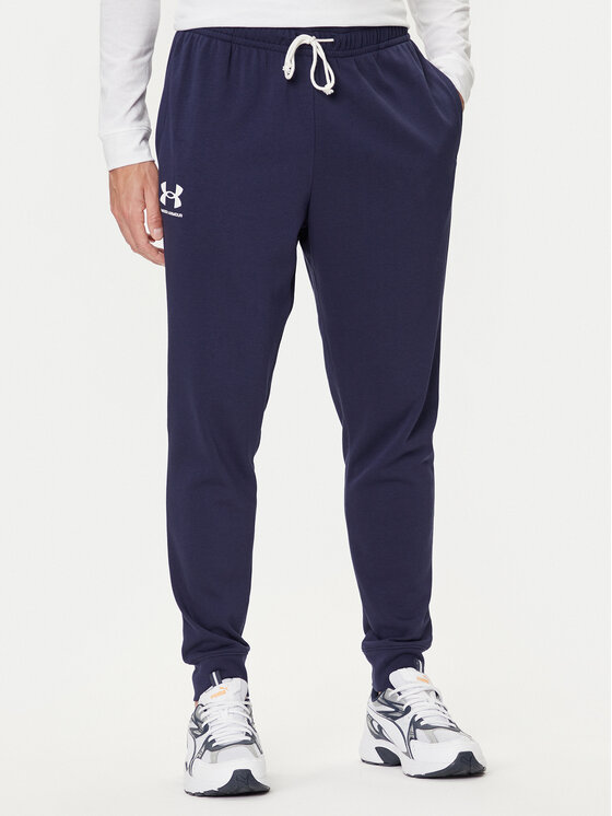 Under Armour Долнище анцуг Ua Rival Terry Jogger 1380843-410 Тъмносин Fitted Fit цвят на ниска цена