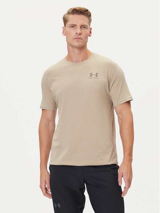 Under Armour Тишърт UA Left Chest Logo 1326799 Бежов Loose Fit цвят на ниска цена
