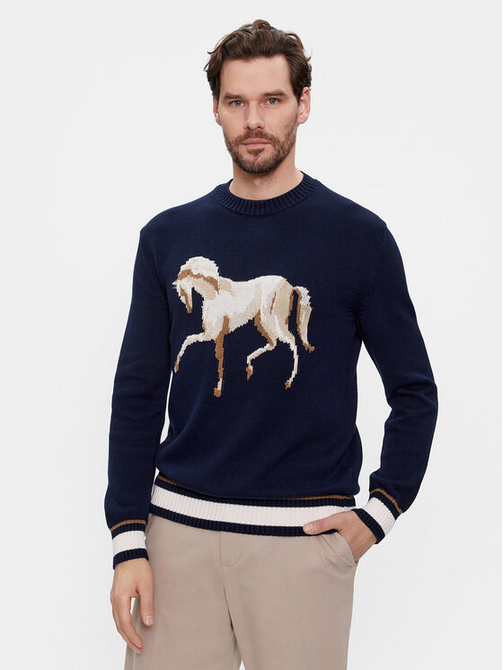 United Colors Of Benetton Пуловер 1594K106P Тъмносин Regular Fit цвят на ниска цена