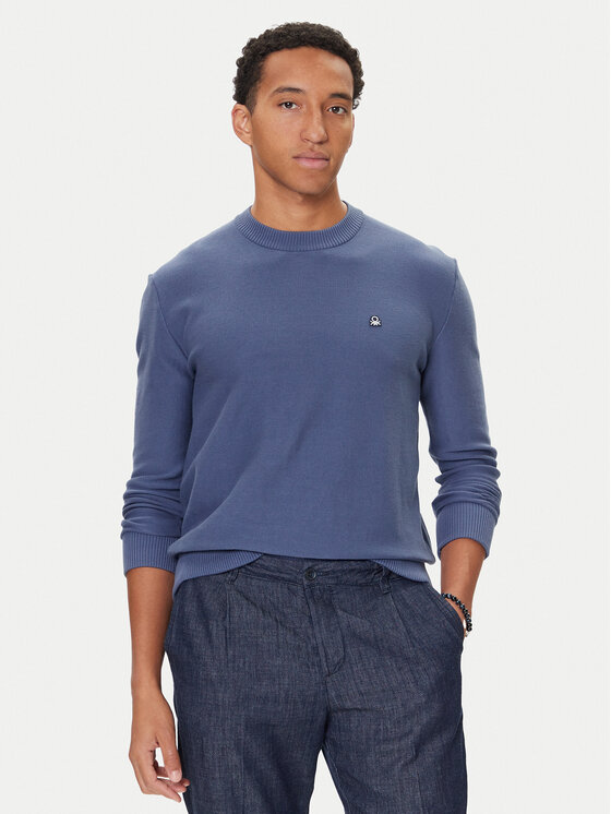 United Colors Of Benetton Пуловер 1V4KU10AF Тъмносин Regular Fit цвят на ниска цена