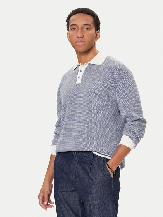 United Colors Of Benetton Тениска с яка и копчета 10C1K301N Тъмносин Regular Fit цвят на ниска цена