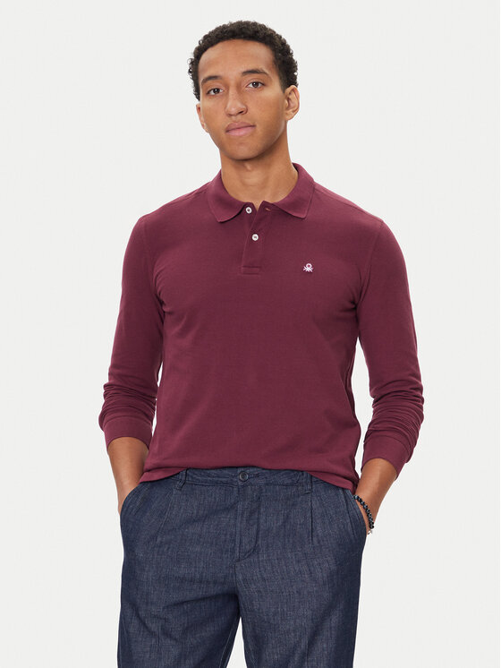 United Colors Of Benetton Тениска с яка и копчета 3089J3204 Виолетов Regular Fit цвят на ниска цена