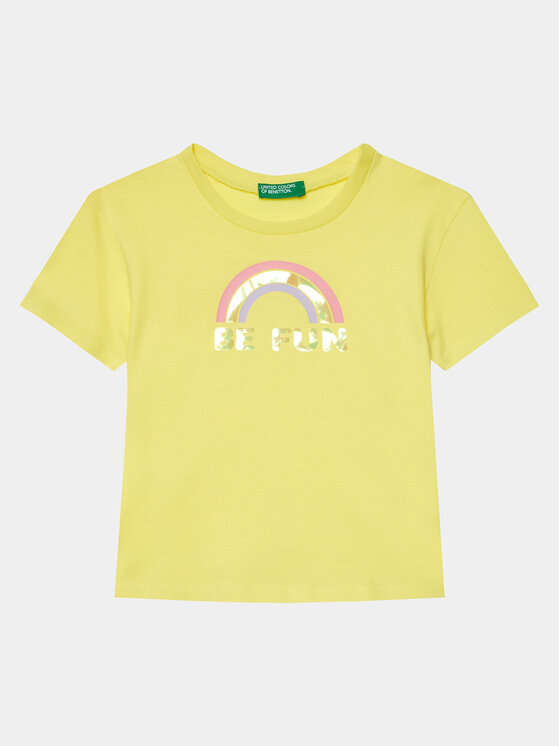 United Colors Of Benetton Тишърт 3096G10E5 Жълт Boxy Fit цвят на ниска цена