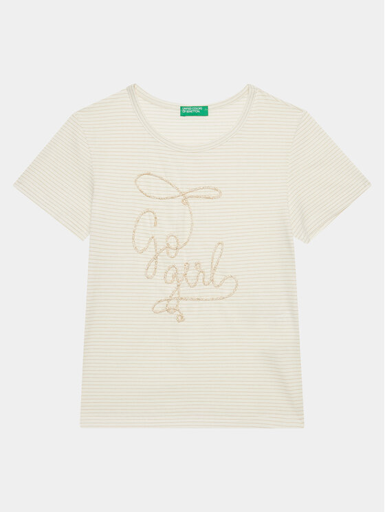 United Colors Of Benetton Тишърт 30DDC10HT Екрю Regular Fit цвят на ниска цена