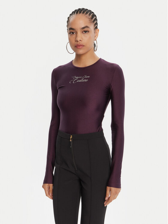 Versace Jeans Couture Боди 79HAM2A1 N0008 Виолетов Slim Fit цвят на ниска цена