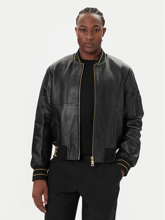 Versace Jeans Couture Кожено яке 79GAVP06 CPPS3 Черен Regular Fit цвят на ниска цена