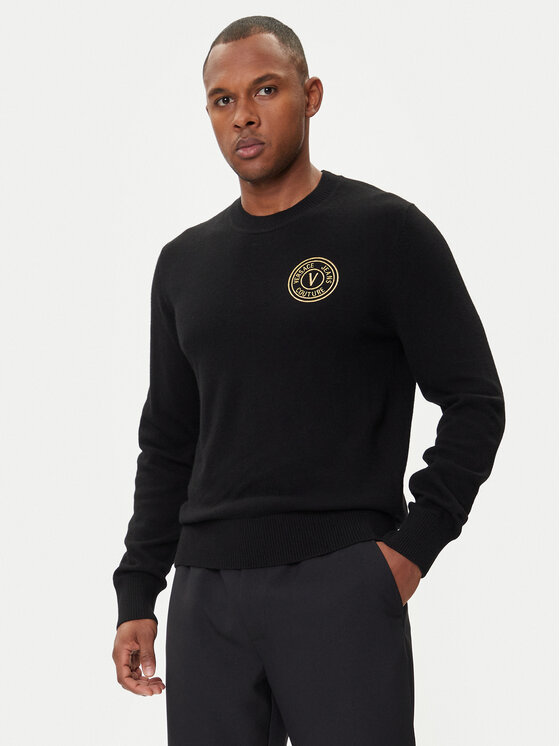 Versace Jeans Couture Пуловер 79GAFM00 CMH81 Черен Regular Fit цвят на ниска цена