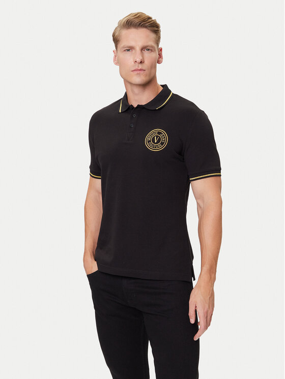 Versace Jeans Couture Тениска с яка и копчета 79GAGT00 CJ01T Черен Slim Fit цвят на ниска цена