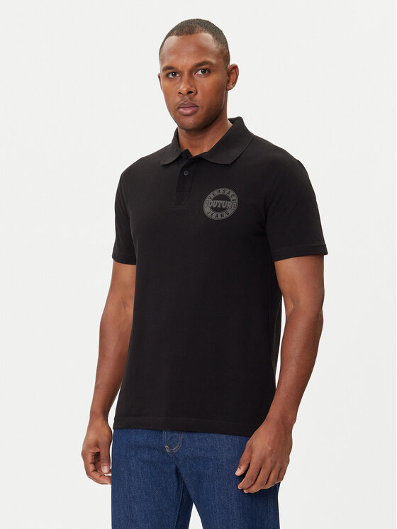 Versace Jeans Couture Тениска с яка и копчета 79GAGT06 CJ01T Черен Regular Fit цвят на ниска цена