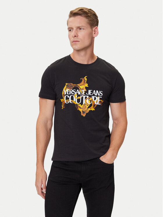 Versace Jeans Couture Тишърт 79GAHE02 CJ00E Черен Regular Fit цвят на ниска цена