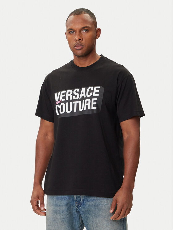 Versace Jeans Couture Тишърт 79GAHP02 CJ01P Черен Regular Fit цвят на ниска цена