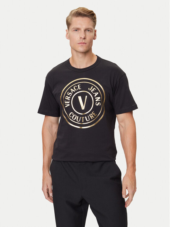 Versace Jeans Couture Тишърт 79GAHT01 CJ00T Черен Regular Fit цвят на ниска цена
