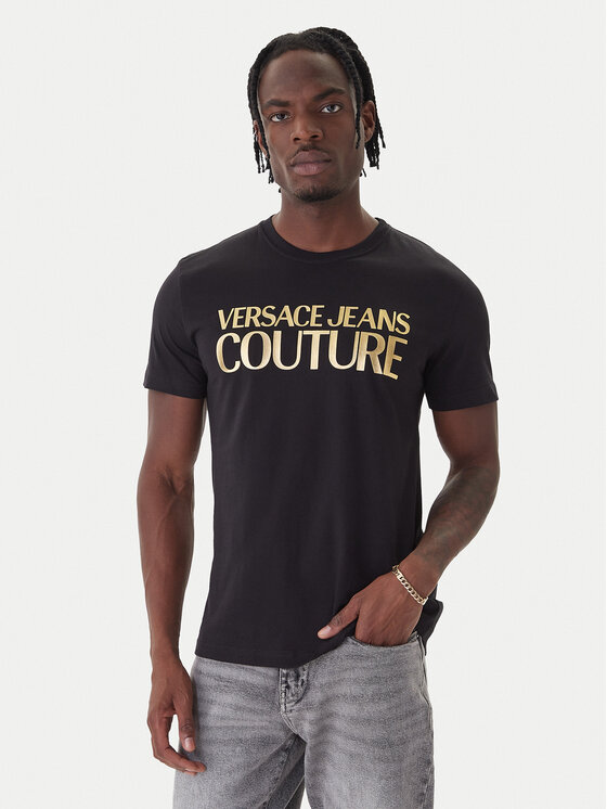 Versace Jeans Couture Тишърт 79GAHT05 CJ00T Черен Regular Fit цвят на ниска цена
