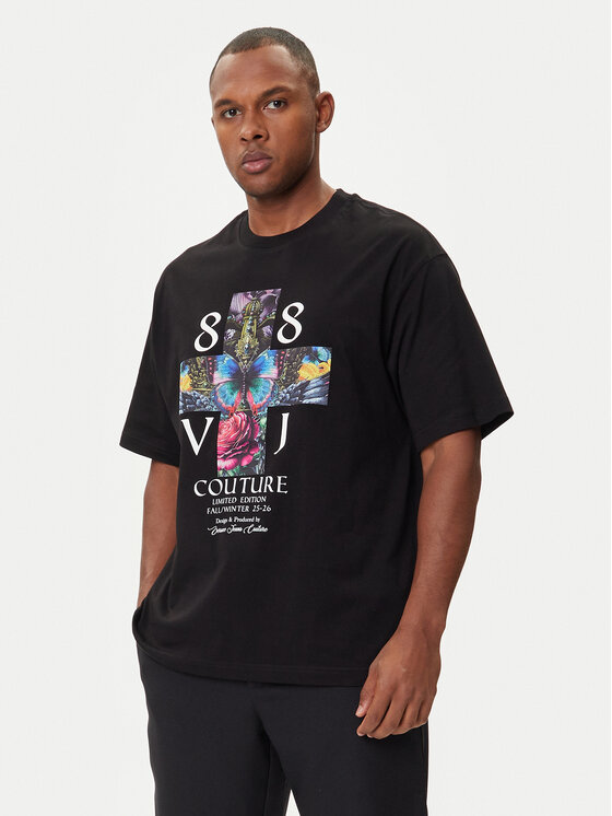 Versace Jeans Couture Тишърт 79GAHT10 CJ00T Черен Regular Fit цвят на ниска цена