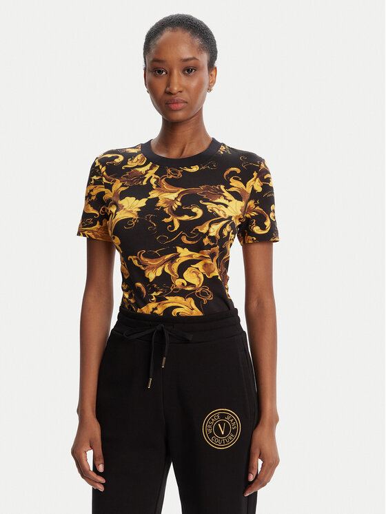 Versace Jeans Couture Тишърт 79HAH608 JS504 Черен Slim Fit цвят на ниска цена