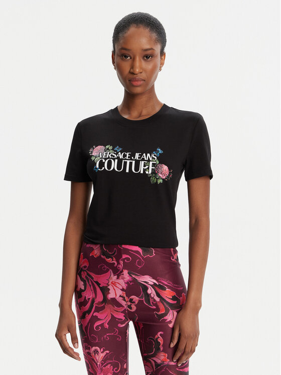 Versace Jeans Couture Тишърт 79HAHB00 CJB01 Черен Regular Fit цвят на ниска цена