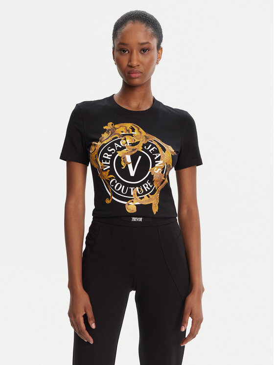 Versace Jeans Couture Тишърт 79HAHE01 CJ02E Черен Regular Fit цвят на ниска цена