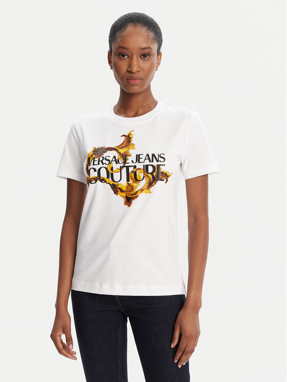 Versace Jeans Couture Тишърт 79HAHE06 CJ00E Бял Regular Fit цвят на ниска цена