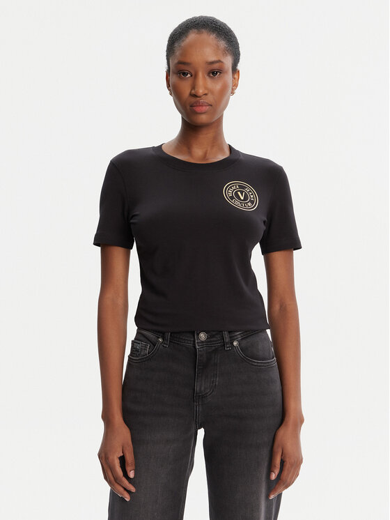 Versace Jeans Couture Тишърт 79HAHT01 CJ03T Черен Regular Fit цвят на ниска цена