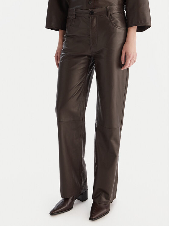 ViCOLO Кожени панталони TF0318 Кафяв Regular Fit цвят на ниска цена
